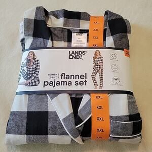 New Lands' End Ladies' Flannel Pajama Set 2-piece, Black/White XXL Buffalo Plaid